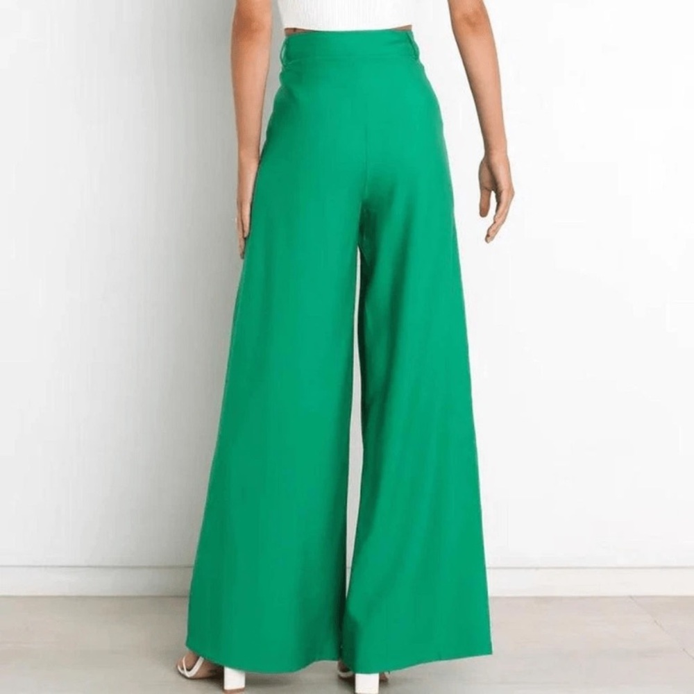 Revolve SNDYS Hills Tailored Green Wide Leg High Waist Pleat Trouser Pant Sz 4 - Picture 3 of 15